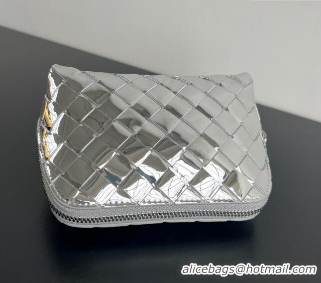 Most Popular Bottega Veneta Intrecciato Leather Beauty Pouch 764044 Silver 2024