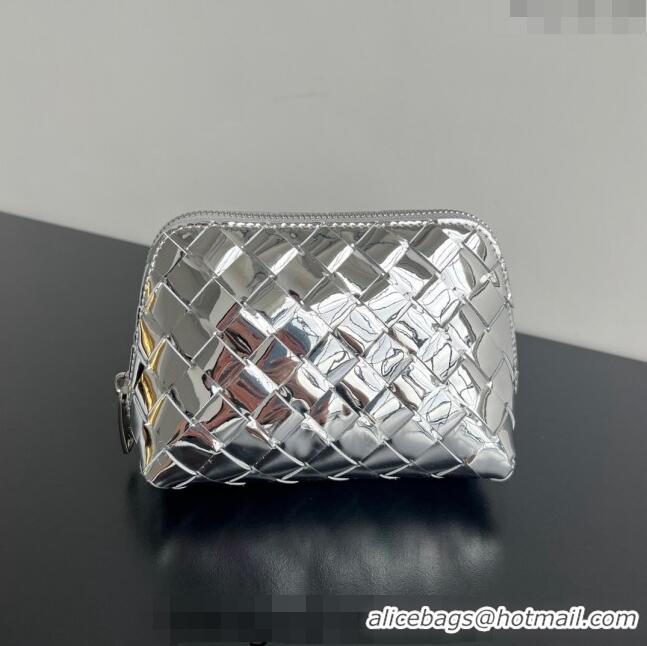 Most Popular Bottega Veneta Intrecciato Leather Beauty Pouch 764044 Silver 2024