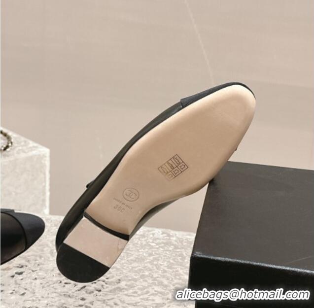 Low Cost Chanel Calfskin & Grosgrain Mary Janes Ballet Flat with Crystals CC Black 322125