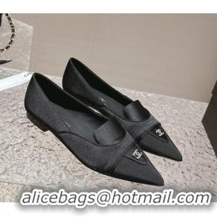 Good Looking Chanel Fabric & Grosgrain Pointed Ballet Flat Black 0322128