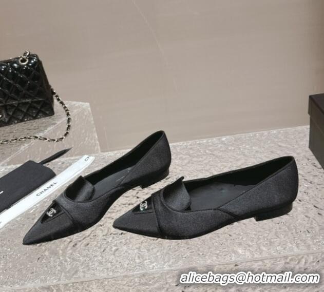 Good Looking Chanel Fabric & Grosgrain Pointed Ballet Flat Black 0322128