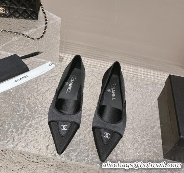 Good Looking Chanel Fabric & Grosgrain Pointed Ballet Flat Black 0322128