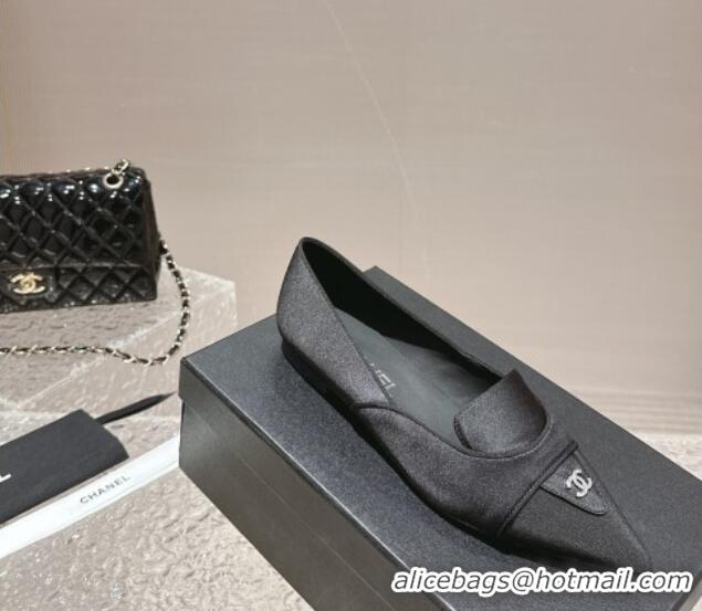 Good Looking Chanel Fabric & Grosgrain Pointed Ballet Flat Black 0322128