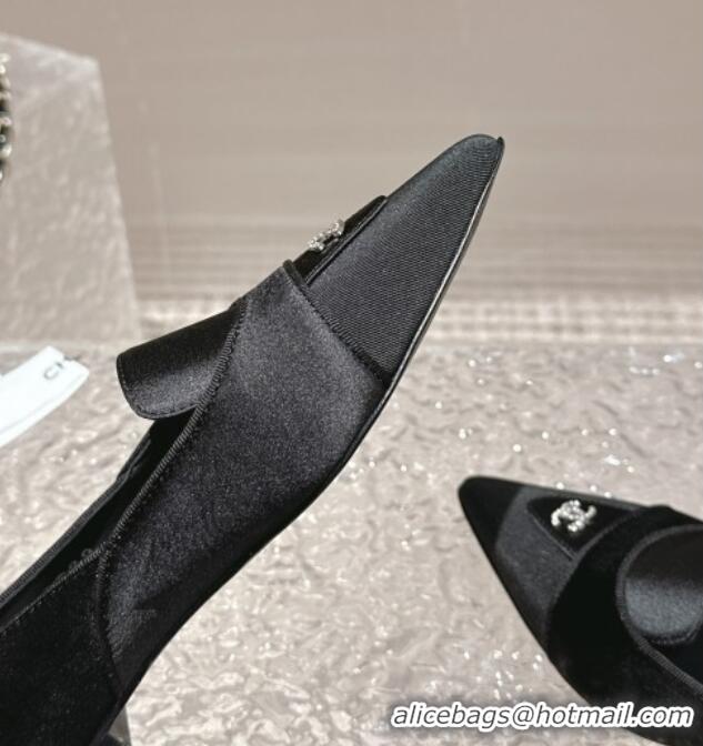 Good Looking Chanel Fabric & Grosgrain Pointed Ballet Flat Black 0322128