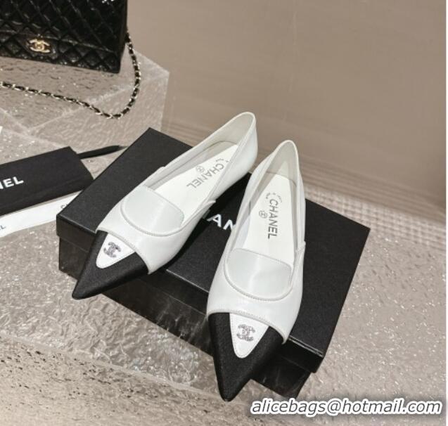 Best Grade Chanel Lambskin & Grosgrain Pointed Ballet Flat White 0322129