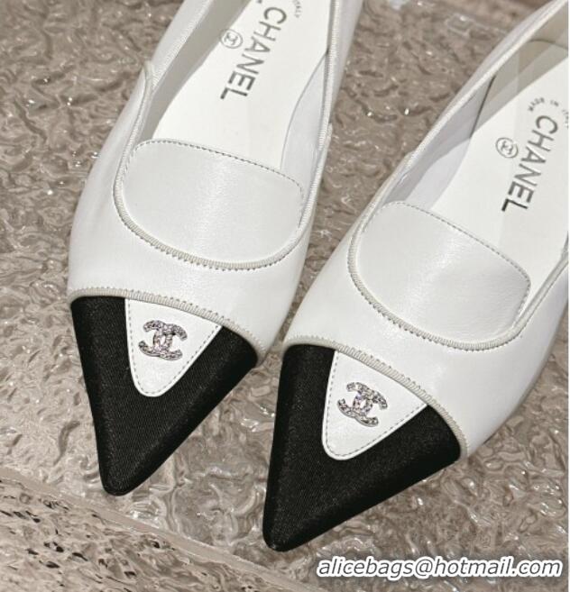 Best Grade Chanel Lambskin & Grosgrain Pointed Ballet Flat White 0322129