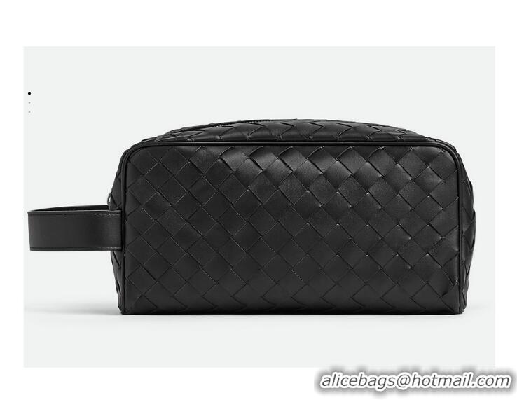 Best Price Bottega Veneta Intrecciato Leather Travel Pouch With Handle 729295 Black