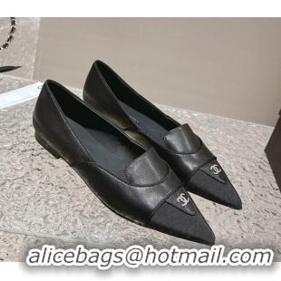 Stylish Chanel Lambskin & Grosgrain Pointed Ballet Flat Black 0322130