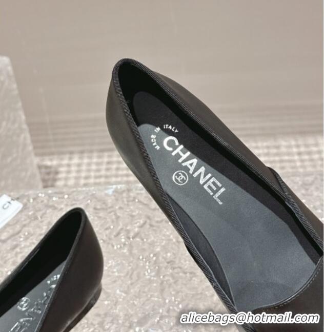 Stylish Chanel Lambskin & Grosgrain Pointed Ballet Flat Black 0322130