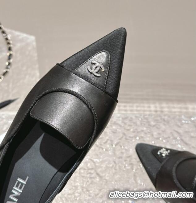 Stylish Chanel Lambskin & Grosgrain Pointed Ballet Flat Black 0322130