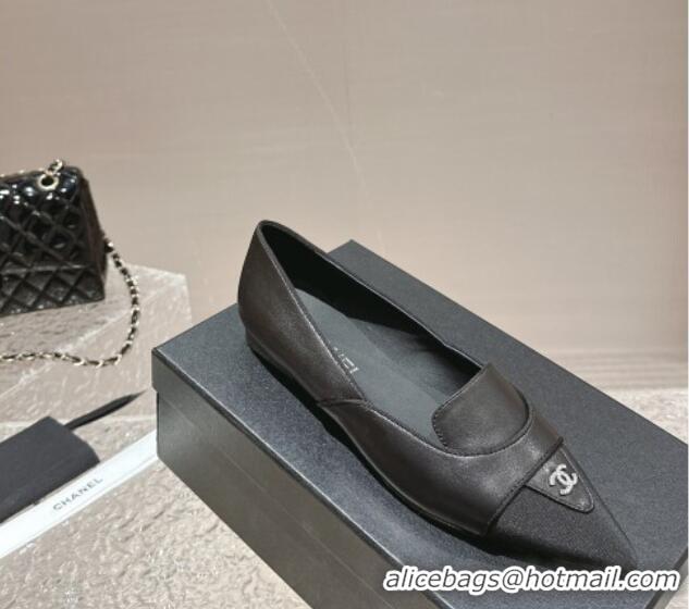 Stylish Chanel Lambskin & Grosgrain Pointed Ballet Flat Black 0322130