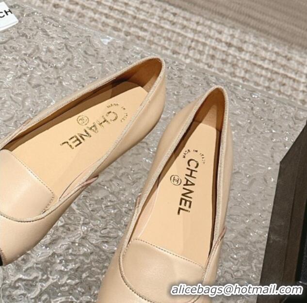 Pretty Style Chanel Lambskin & Grosgrain Pointed Ballet Flat Beige 322131