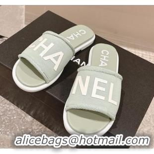 Purchase Chanel Knit Fabric Flat Slide Sandals with Logo Green 322132