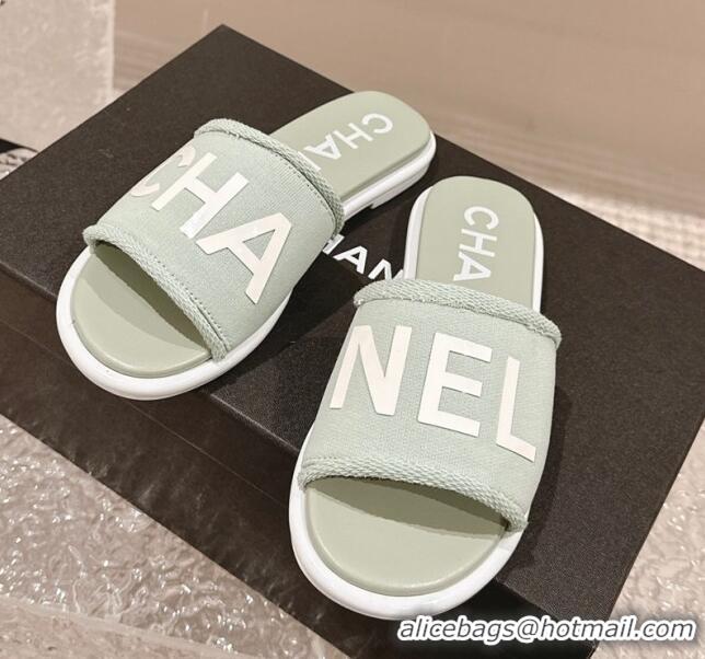 Purchase Chanel Knit Fabric Flat Slide Sandals with Logo Green 322132