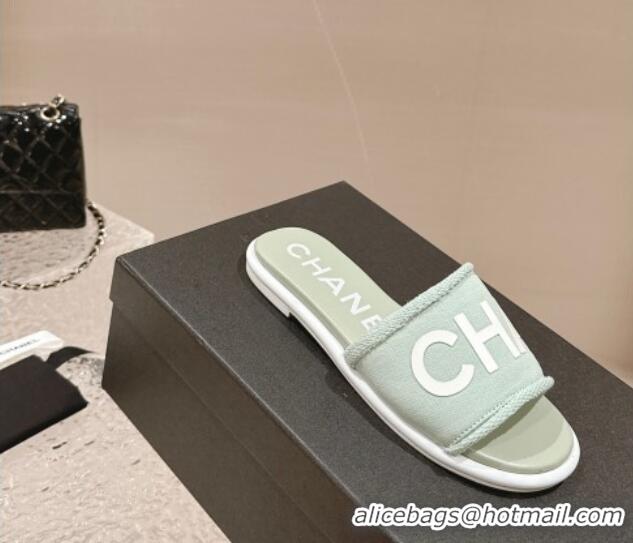 Purchase Chanel Knit Fabric Flat Slide Sandals with Logo Green 322132