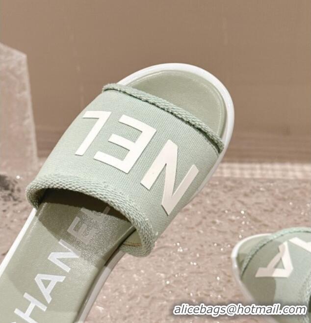 Purchase Chanel Knit Fabric Flat Slide Sandals with Logo Green 322132