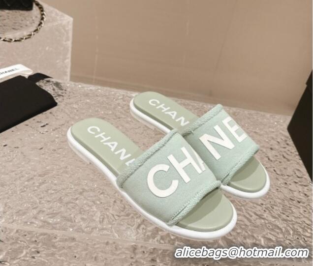 Purchase Chanel Knit Fabric Flat Slide Sandals with Logo Green 322132