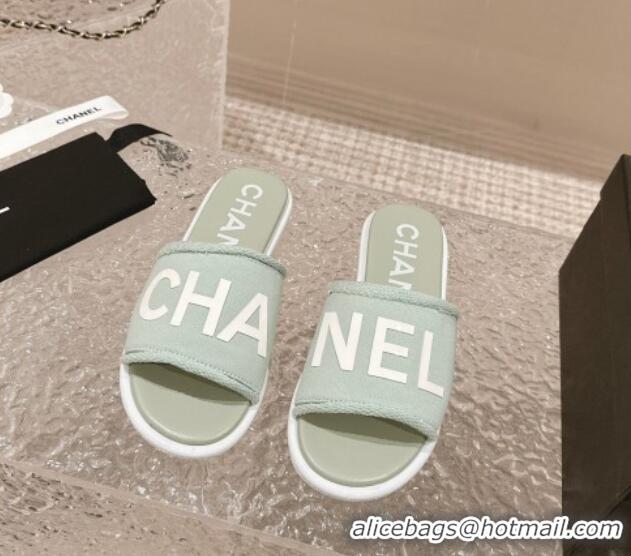 Purchase Chanel Knit Fabric Flat Slide Sandals with Logo Green 322132