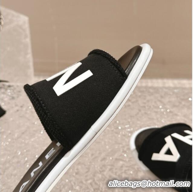 Perfect Chanel Knit Fabric Flat Slide Sandals with Logo Black/White 0322133