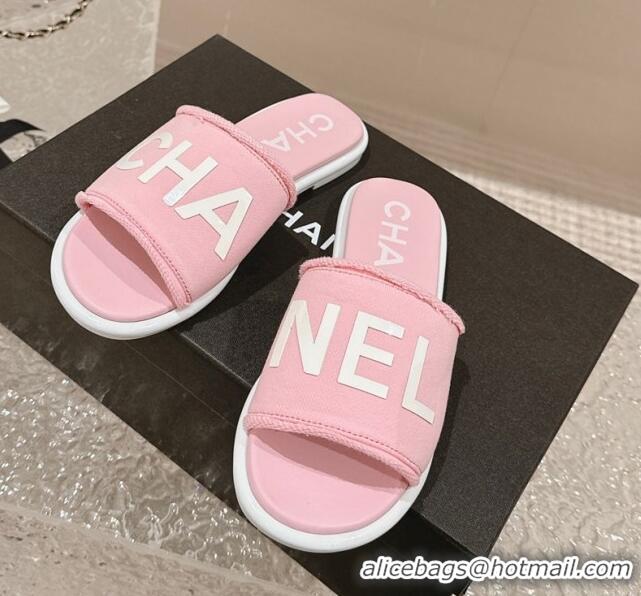 Most Popular Chanel Knit Fabric Flat Slide Sandals with Logo Pink 0322135