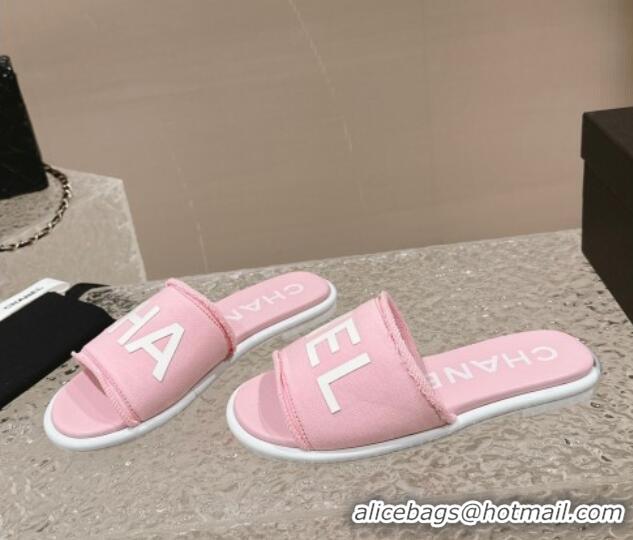 Most Popular Chanel Knit Fabric Flat Slide Sandals with Logo Pink 0322135