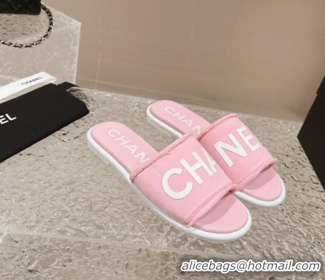 Most Popular Chanel Knit Fabric Flat Slide Sandals with Logo Pink 0322135