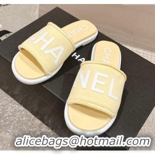 Durable Chanel Knit Fabric Flat Slide Sandals with Logo Yellow 0322136