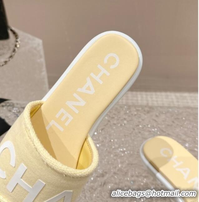 Durable Chanel Knit Fabric Flat Slide Sandals with Logo Yellow 0322136