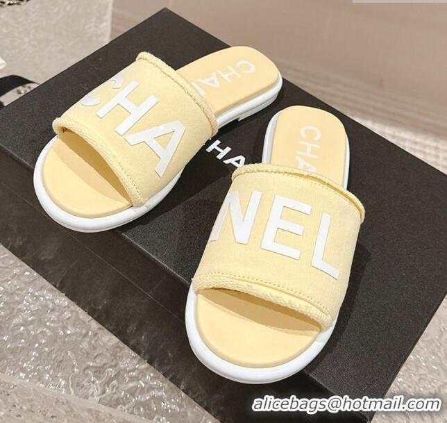 Durable Chanel Knit Fabric Flat Slide Sandals with Logo Yellow 0322136