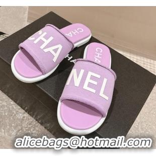 Lowest Cost Chanel Knit Fabric Flat Slide Sandals with Logo Purple 0322137