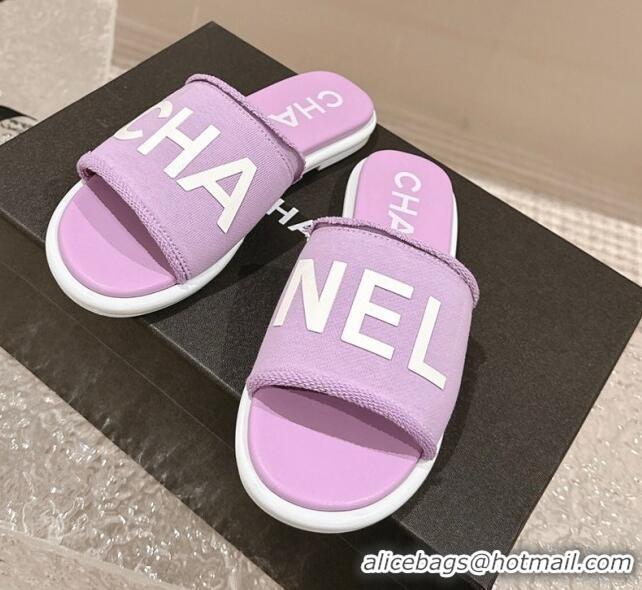 Lowest Cost Chanel Knit Fabric Flat Slide Sandals with Logo Purple 0322137