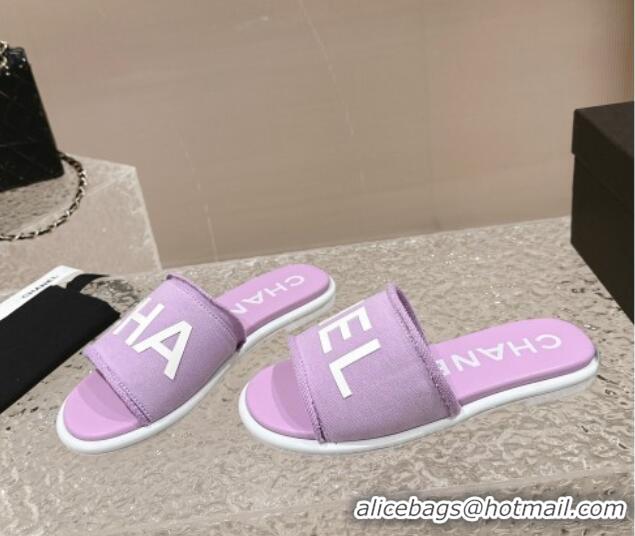 Lowest Cost Chanel Knit Fabric Flat Slide Sandals with Logo Purple 0322137