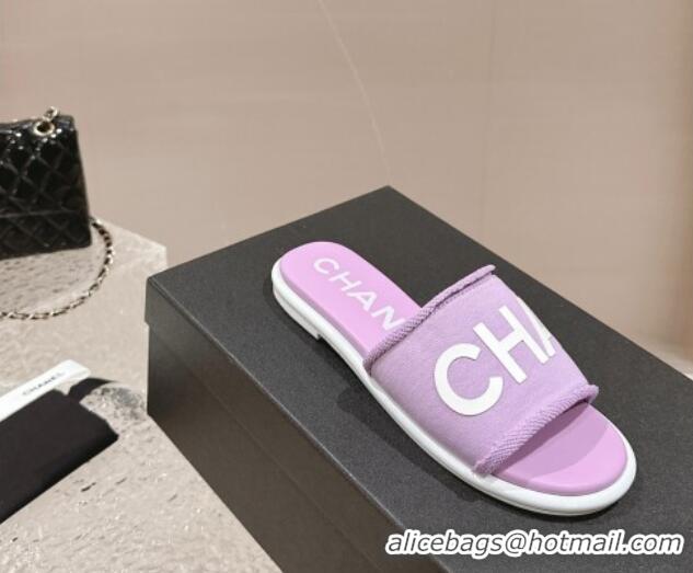 Lowest Cost Chanel Knit Fabric Flat Slide Sandals with Logo Purple 0322137