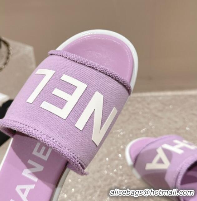 Lowest Cost Chanel Knit Fabric Flat Slide Sandals with Logo Purple 0322137