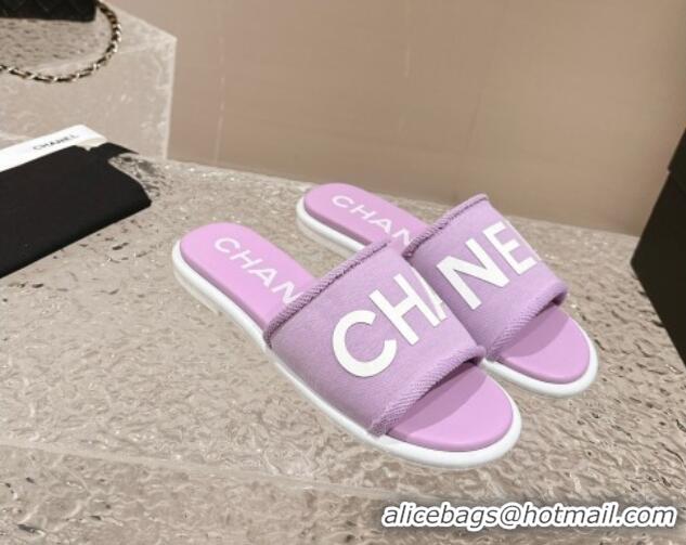 Lowest Cost Chanel Knit Fabric Flat Slide Sandals with Logo Purple 0322137