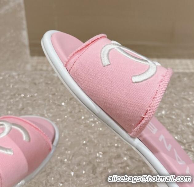 Best Product Chanel Knit Fabric Flat Slide Sandals with CC Pink 0322139