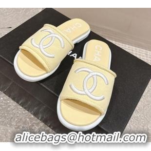 Charming Chanel Knit Fabric Flat Slide Sandals with CC Yellow 0322141