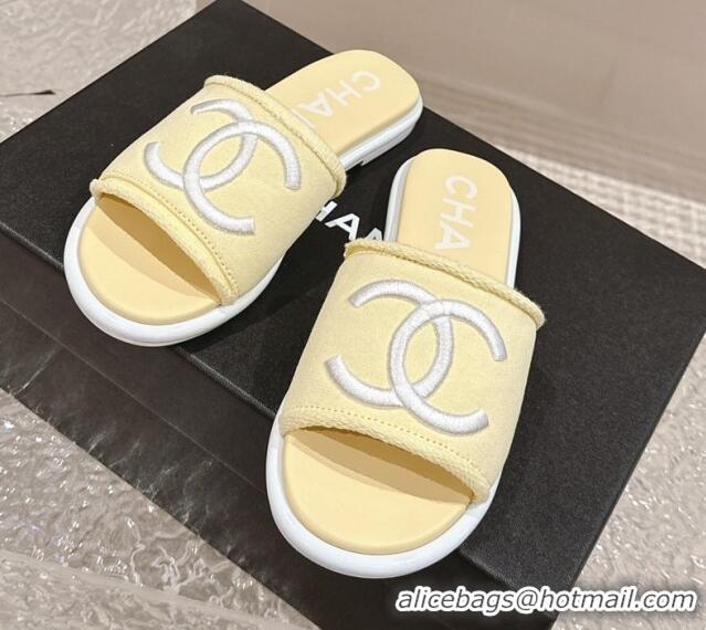 Charming Chanel Knit Fabric Flat Slide Sandals with CC Yellow 0322141