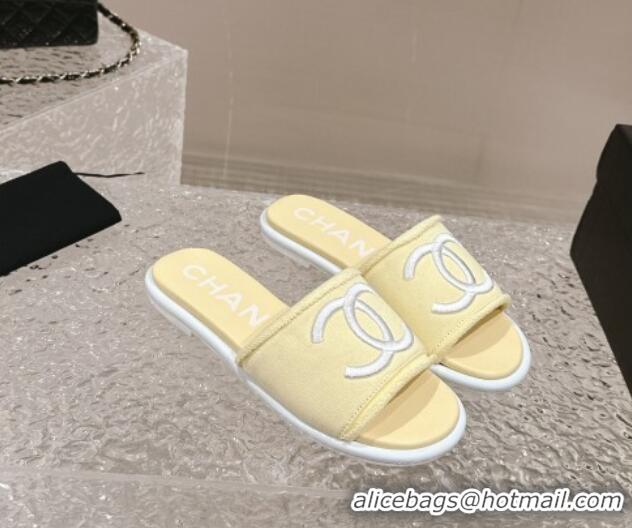 Charming Chanel Knit Fabric Flat Slide Sandals with CC Yellow 0322141