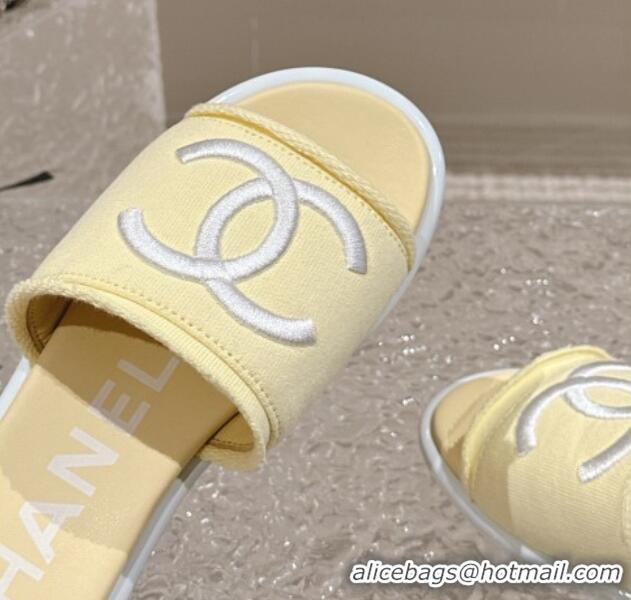 Charming Chanel Knit Fabric Flat Slide Sandals with CC Yellow 0322141