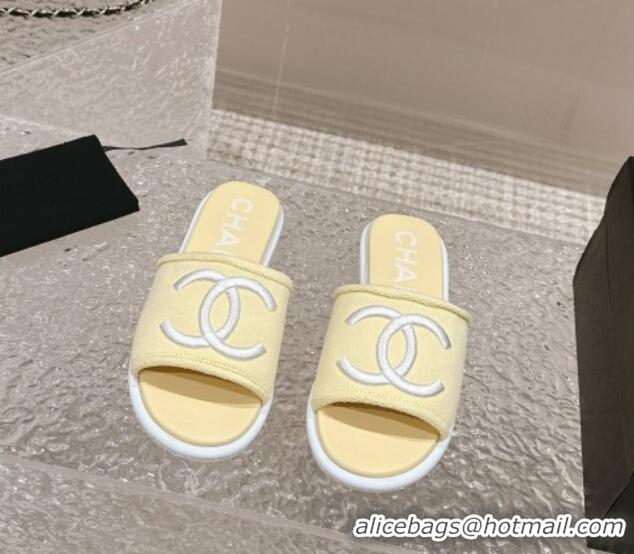 Charming Chanel Knit Fabric Flat Slide Sandals with CC Yellow 0322141