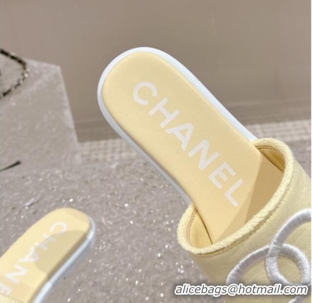 Charming Chanel Knit Fabric Flat Slide Sandals with CC Yellow 0322141