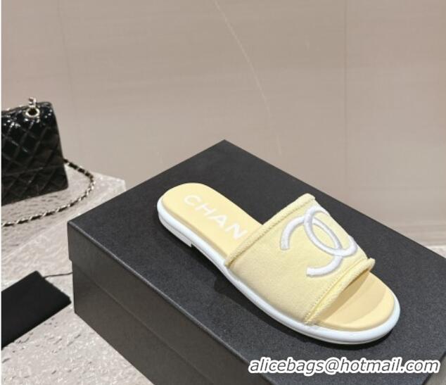 Charming Chanel Knit Fabric Flat Slide Sandals with CC Yellow 0322141