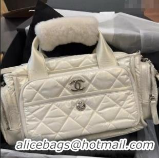 Promotional Chanel Coco Neige Nylon Large Bowling Bag AS4364 White 2024 