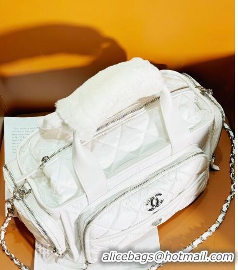 Promotional Chanel Coco Neige Nylon Large Bowling Bag AS4364 White 2024 