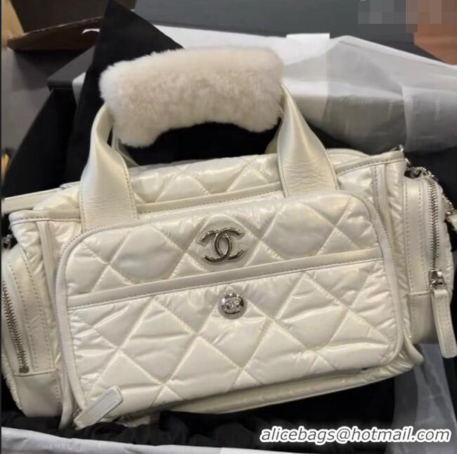 Promotional Chanel Coco Neige Nylon Large Bowling Bag AS4364 White 2024 