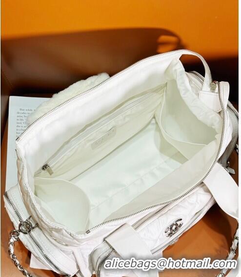 Promotional Chanel Coco Neige Nylon Large Bowling Bag AS4364 White 2024 