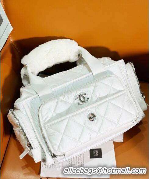 Promotional Chanel Coco Neige Nylon Large Bowling Bag AS4364 White 2024 