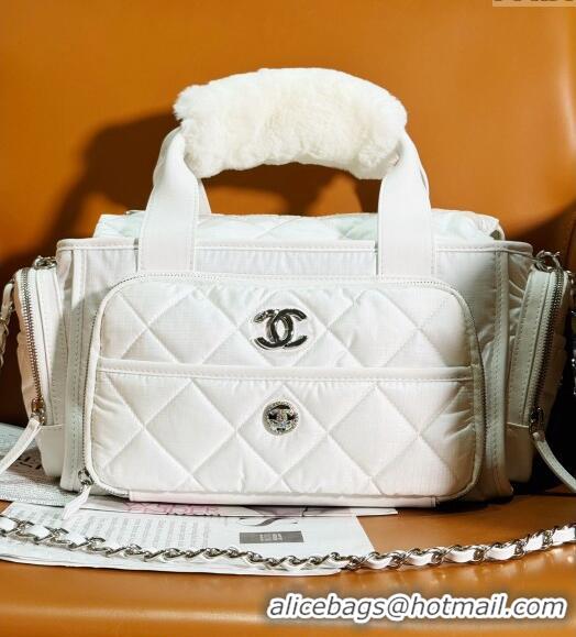 Promotional Chanel Coco Neige Nylon Large Bowling Bag AS4364 White 2024 