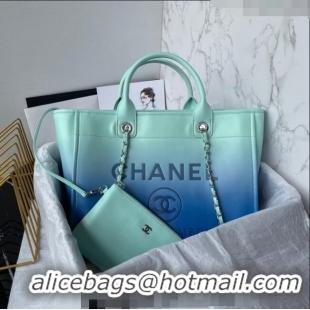 New Design Chanel Shaded Calfskin Shopping Bag AS3351 Turquoise Green/Blue 2024